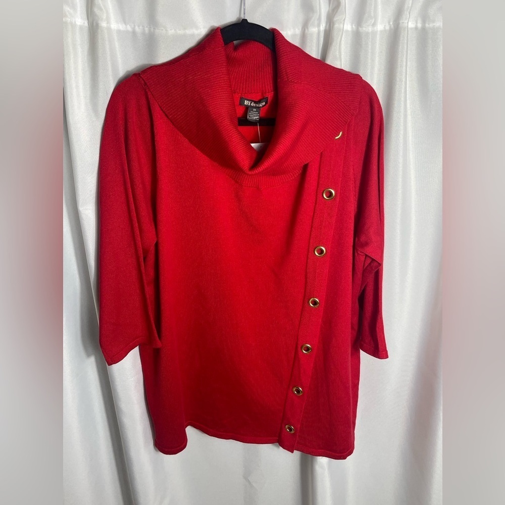 BY Design Red Cowl Neck Sweater 3X Grommet Accent Asymmetrical Plus Top NWT